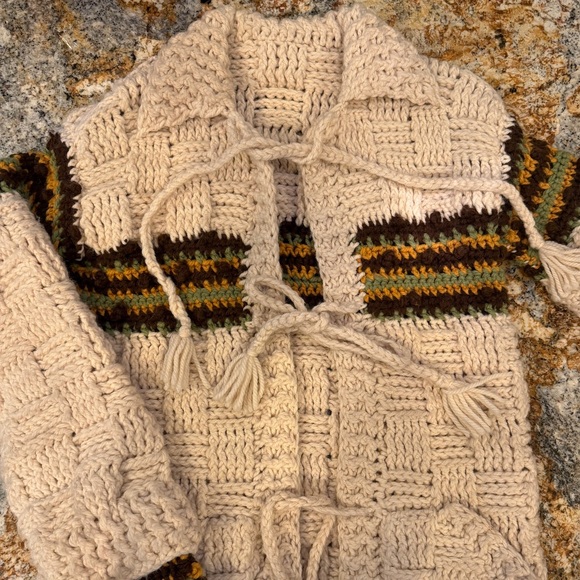 Vintage Sweaters - Vintage Hand Made Thick Knit Sweater with Ties